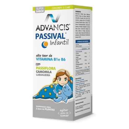 Advancis Passival Infantil 150 ml, um suplemento alimentar sob a forma de xarope. Que contém plantas com reconhecida ação tranquilizante, bem como, relaxante