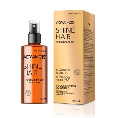 Advancis Shine Hair Sérum Capilar 100ml, é enriquecido com o precioso óleo de argão e as poderosas propriedades do óleo de calêndula.
