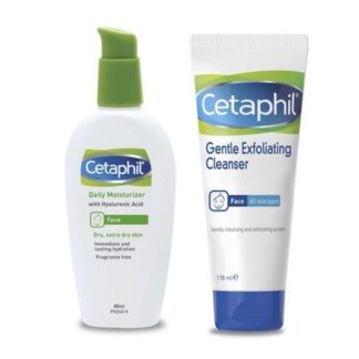 A Cetaphil diponiblixa uma pack com Cetaphil Hidratante Facial Diário e Cetaphil Exfoliante de Limpeza Suave para um cuidado da sua pele mais durado e eficaz.