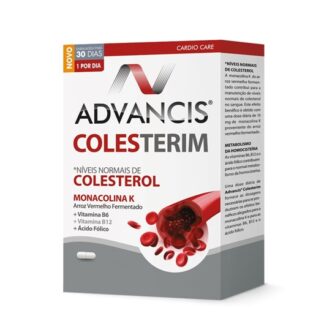 Advancis Colesterim 60 Cápsulas, com a finalidade de reduzir o colesterol total e colesterol LDL e garantir proteção cardiovascular.