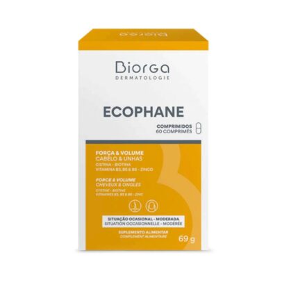 Ecophane Biorga 60 Comprimidos verdadeira cura de beleza sazonal, os suplementos alimentares Ecophane Biorga devolvem o brilho aos seus cabelos e unhas.