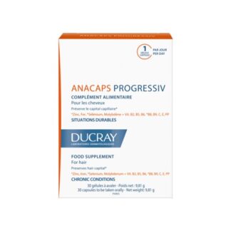 Ducray Anacaps Progressivo Anti-Queda 30 Capsulas, as vitaminas capilares Anacaps Progressiv são especialmente indicadas para situações de queda prolongada de cabelo.
