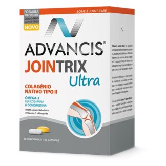 Advancis Jointrix Ultra 30 Comprimidos 30 Cápsulas, suplemento alimentar. Com a finalidade de regeneração das cartilagens e de aliviar a dor nas articulações. Ainda assim contém a ação anti-inflamatória.