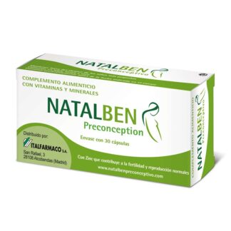 Natalben Preconceptivo 30 cápsulas, suplemento alimentar, contribui para optimizar a saúde reprodutiva normal da mulher.