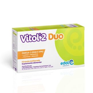 VITOL 2 Duo 30 Comprimidos+30 Cápsulas é um suplemento alimentar que contém DHA (ácido docosa-hexaenoico) e zinco que contribuem para a manutenção de uma visão normal
