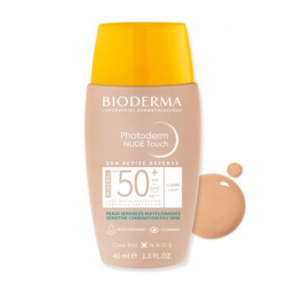 Bioderma Photoderm Nude Touch SPF 50+ Claro,  fotoproteção mineral muito elevada com aparência natural e efeito mate aveludado da pele mista a oleosa e/ou com imperfeições