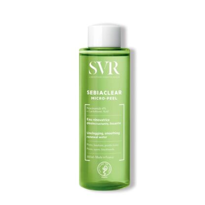 SVR Sebiaclear Micro-Peel 150ml, água renovadora ativa, desobstrui os poros e suaviza a pele.