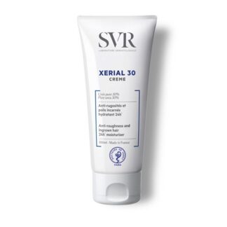 SVR Xérial 30 Creme 100 ml, com a finalidade de remoção das rugosidades e dos pêlos encravados. Além disso alisa a pele e reduz o seu aspeto granuloso.