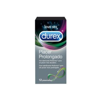 Durex Placer Prolongado 12 Preservativos, contêm um lubrificante especial com a finalidade de atrasar o clímax e prolongar a intimidade.