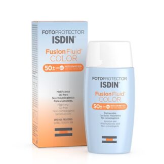 Isdin Fotoprotetor Fusion Fluid Color SPF 50+ 50 ml,  contém uma inovadora textura ultra ligeira com cor que se funde com a sua pele. Com a finalidade de fotoproteção diária com cor para as zonas mais delicadas e sensíveis ao sol.