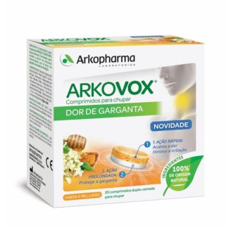 Arkovox Mel e Limão Dupla Camada 20 Comprimidos de Chupar é um dispositivo médico especialmente formulado para o alívio dos sintomas associados à dor de garganta e relacionados com uma faringite.