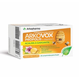 Arkovox Própolis e Vitamina C 24 Comprimidos - Sab. Mel e limão, Suplemento alimentar à base de extrato de Malvaísco, Papaína, extrato de Própolis e Vitamina C