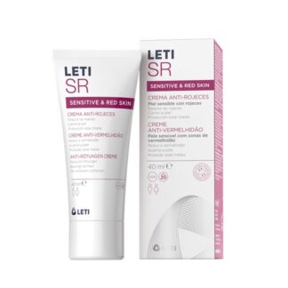 LetiSR Creme Antivermelhidão 40ml, fórmula indicada para o cuidado diário da pele sensível com vermelhidão com fator de proteção solar SPF20 e UVA.