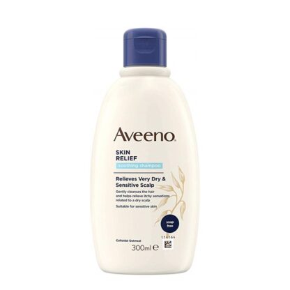 Aveeno Skin Relief Champô Lenitivo 300ml, champô com aveia, que lava e alivia o couro cabeludo muito seco e sensível.