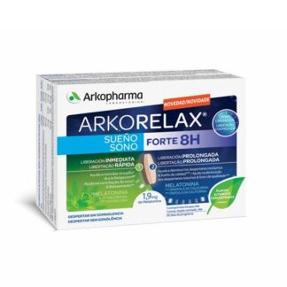 Arkorelax Sono Forte 8h 30 Comprimidos é um suplemento alimentar à base de Melatonina (1,9mg), Extratos de plantas e Vitamina B6.