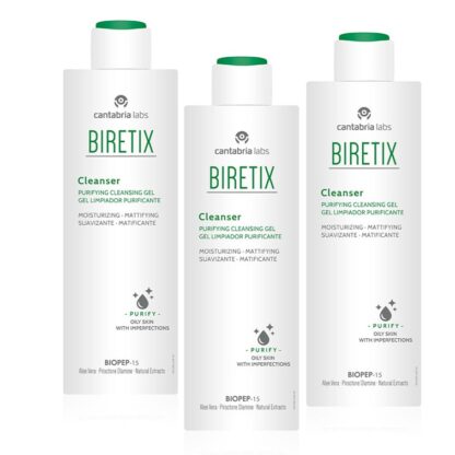 Biretix Cleanser Gel de Limpeza Purificante 3x200ml, gel de limpeza suave que limpa em profundidade a pele oleosa e com tendência acneica