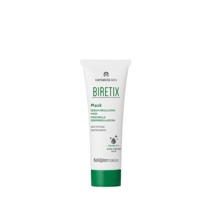 Biretix Mask Máscara Seboreguladora 25ml, máscara purificante de uso semanal como complemento de cuidado para a pele com tendência acneica, reduzindo o excesso de sebo e a formação de comedões.