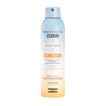 Isdin  Fotoprotector Lotion Spray FPS 50+ 250ml, com a finalidade de proteção e hidratação.