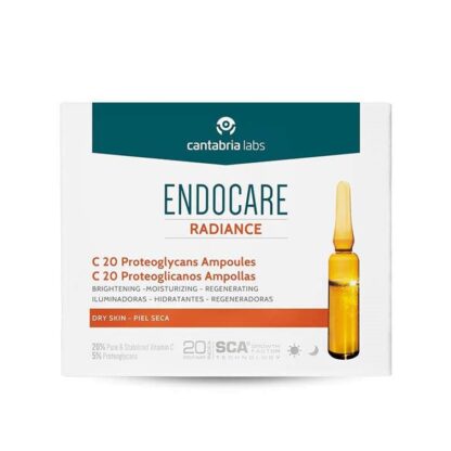 Endocare C20 Proteoglicanos 30 ampolas para o cuidado e prevenção do fotoenvelhecimento da pele normal a seca, que uniformizam o tom e recuperam a luminosidade da pele de forma imediata.