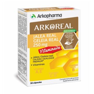 Arkoreal Geleia Real 250mg Vitaminada 30 Cápsulas, contribui para o normal metabolismo produtor de energia, para a redução do cansaço e da fadiga e para o normal funcionamento do sistema imunitário.