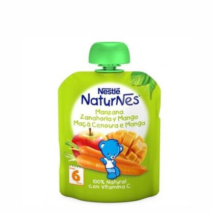 Nestle Naturnes 6M Maça Cenoura Manga 90gr não contém açúcares adicionados, glúten, corantes nem conservantes.