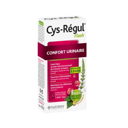 Cys-Régul Flash é um suplemento indicado para perturbações urinárias que associa 4 extratos de plantas.