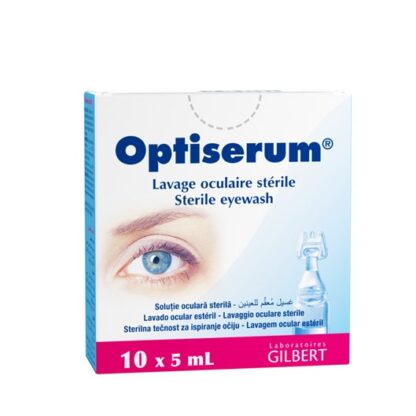 Optiserum Lavagem Ocular 10 Monodoses x 5 ml, solução em unidose estéril perfeitamente adaptada à higiene ocular.