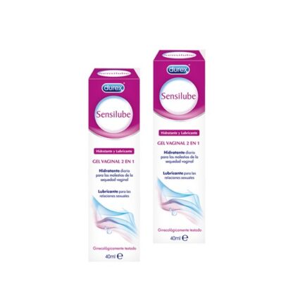 Durex Lubrificante Sensilube 2x40 ml, hidratante diário para o desconforto provocado pela secura vaginal. Além disso têm a função de lubrificante para as relações sexuais.