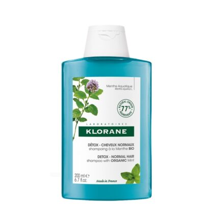 Klorane Champô Detox 200ml com Menta Aquática, este champô biodegradável lava o cabelo em profundidade,