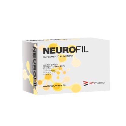 Neurofil 60 Cápsulas suplemento alimentar formulado com ácidos gordos ómega-3 (EPA + DHA), magnésio, ácido fólico, vitamina B12 e vitamina E.