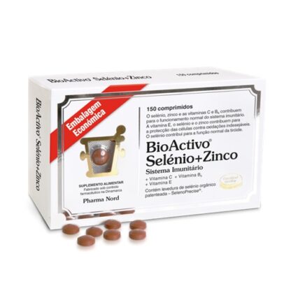 BioActivo Selenio + Zinco 150 Comprimidos, contribui para a protecção das células contra o stress oxidativo, apoia o funcionamento normal do sistema imunitário  e para a protecção das células contra o oxidações indesejáveis e contribui para uma função psicológica normal
