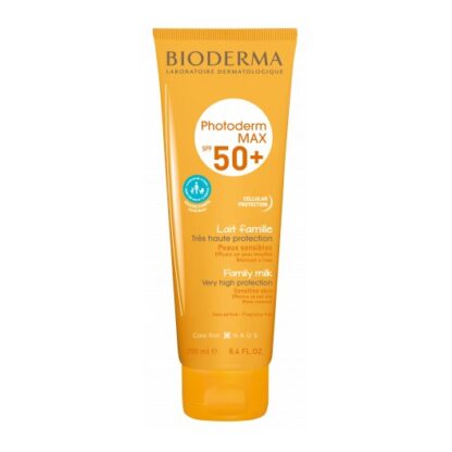 Bioderma Photoderm Max SPF 50+ Leite 250ml, ótima fotoproteção UVA/UVB, oferece ainda uma proteção interna eficaz e reforça os mecanismos naturais de defesa da pele.