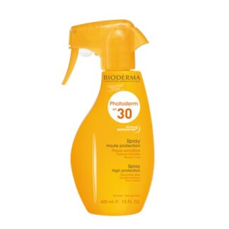 Bioderma Photoderm Max SPF30 Spray 400ml, ótima fotoproteção UVA/ UVB, oferece ainda uma protecção interna eficaz e reforça os mecanismos naturais de defesa da pele.