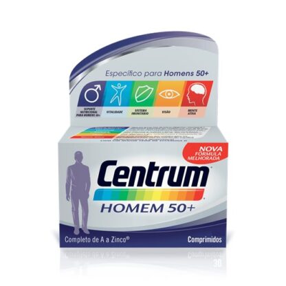 Centrum Homem 50+ 90 Comprimidos, fórmula especificamente equilibrada com quantidades reforçadas de vitaminas e minerais que ajudam a satisfazer as necessidades específicas de homens com mais de 50 anos.