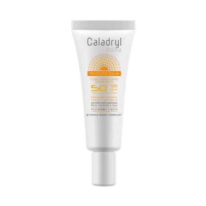 Caladryl Derma Sun Fluído Matificante SPF50+ 40ml, fluído com fator de proteção solar muito elevado (SPF 50+), indicado para proteger a pele do rosto da radiação solar UVA/UVB.