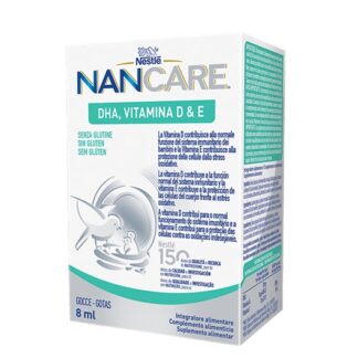 Nestlé Nancare DHA Vitamina D & E Gotas 8ml contém DHA, vitamina D e vitamina E