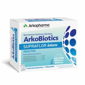 ArkoBiotics Supraflor Intens 7 Saquetas, suplemento alimentar à base de fermentos lácteos vivos e selénio.  Contribui para o normal funcionamento do sistema imunitário.