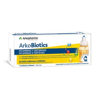 ArkoBiotics Vitaminas e Defesas Adulto 7x10 ml, vitaminas A, B6, B12, C, D e o zinco contribuem para o normal funcionamento do sistema imunitário
