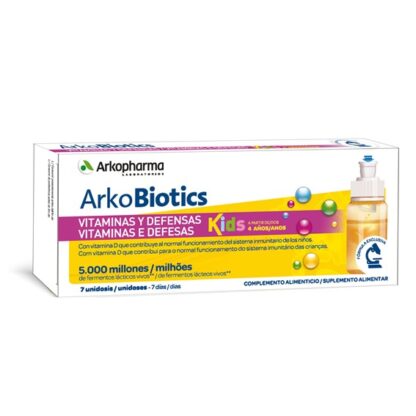 Arkobiotics Vitaminas e Defesas Kids é um suplemento alimentar à base de vitaminas e fermentos lácteos vivos.