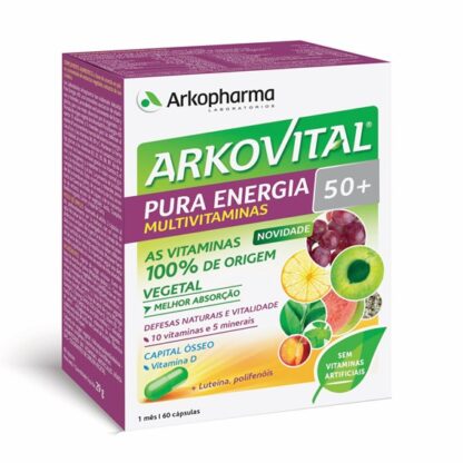 Arkovital Pura Energia 50+ 60 Cápsulas, melhor absorção por parte do organismo, ajuda a manter a forma e a vitalidade ao ajudar a diminuir o cansaço e a fadiga, contribui para a manutenção normal dos ossos.