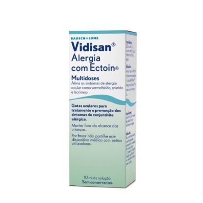 Vidisan Alergia c/ Ectoin é uma solução isotónica utilizada para tratar e prevenir os sintomas da conjuntivite alérgica sazonal e crónica causada, por exempl