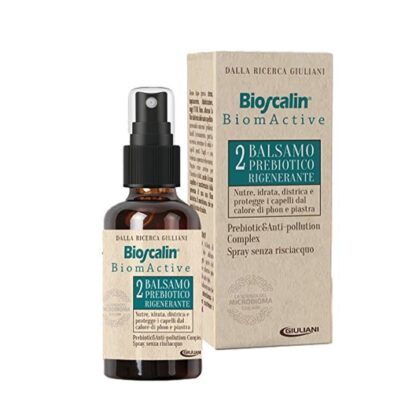 Bioscalin Biomactive Balsamo Prebiotico 100ml, com a finalidade de nutrir, hidratar, desembaraçar e proteger o cabelo do calor do secador e da placa.