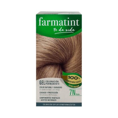 Farmatint Gel Color 7N Louro 135ml, graça à sua suave composição, sem amoníaco e com ingredientes vegetais, é uma coloração permanente capaz de cobrir 100% dos cabelos brancos, respeitando a saúde do cabelo.
