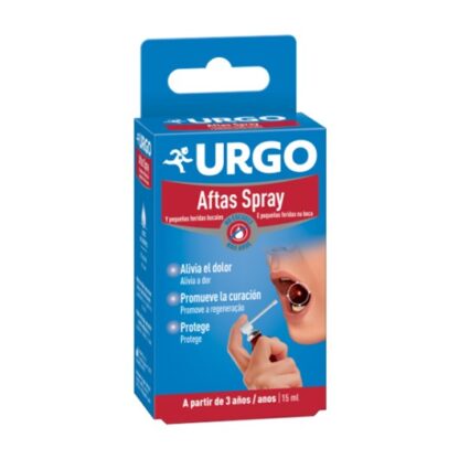 URGO Aftas Spray 15ml, Spray oral para o tratamento de aftas e pequenas feridas na boca (queimaduras, feridas provocadas pelo aparelho ortodôntico). Indicado para adultos e crianças com mais de 3 anos.