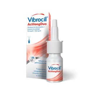 Vibrocil Actilong Duo alívio de 4 sintomas com 1 só spray. Ideal para o nariz entupido com pingo, quando associado a constipações.