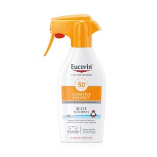 Eucerin Sensitive Protect Spray Solar Crianças FPS 50+ 300 ml, uma loção solar com protecção UV elevada adequada para crianças com 1 ano ou mais velhas