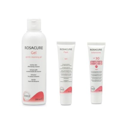 Rosacure Gel Clean + Gel Emulsão Fast + Intesive Clair, linha de produtos que ajudam a controlar e atenuar os sintomas típicos da rosácea