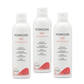 Rosacure Gentle Cleansing Gel 3x200ml, gel-espuma para a higiene diária da pele com rosácea na sua fase eritemato-telangiectásica (couperose) e pápulo-pustulosa.