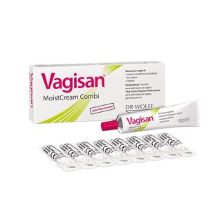 Vagisan Creme Vaginal Hidratante Combi10g + 8óvulos, creme e óvulos hidratantes para aplicação na vagina e na área genital externa indicado para a secura vaginal.