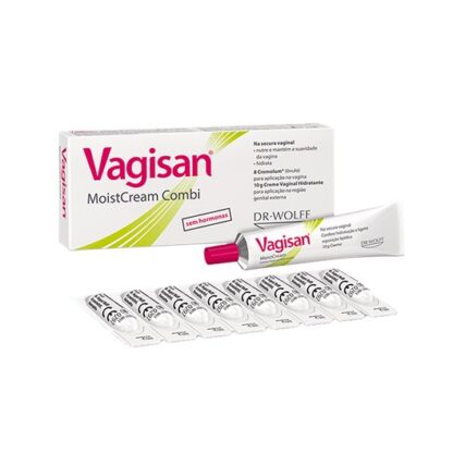 Vagisan Creme Vaginal Hidratante Combi10g + 8óvulos, creme e óvulos hidratantes para aplicação na vagina e na área genital externa indicado para a secura vaginal.